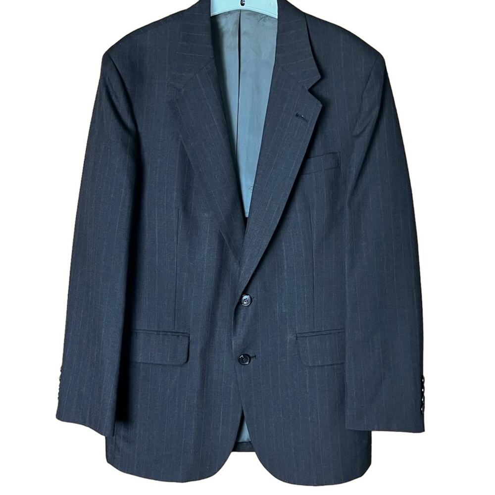 Stafford Wool Black Pinstripe Jacket 41R Made in USA Sport Coat Career Academia